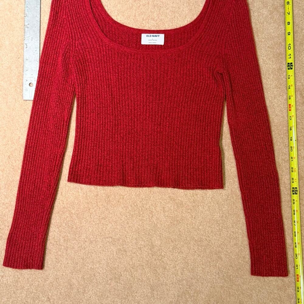 Old Navy Red Ribbed Knit Scoop Neck Top - Long Sleeve Crop Sweater - Women’s Sma